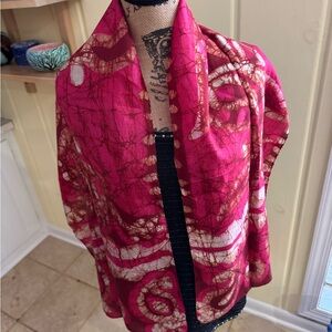 Vibrant Pink and White very light silk Scarf roughly 14””X 58”